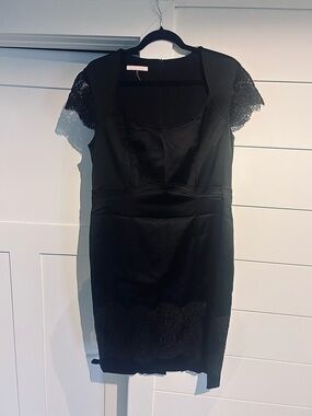 Basler Black Lace-Trim Midi Dress